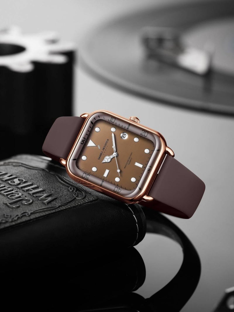 Daniel Hechter Paris Montmartre Collection Square Dial Watch for Men with Stylish Silicone Strap, Water Resistant & Quartz Movement-DHM1011 (Brown White) - Image 4