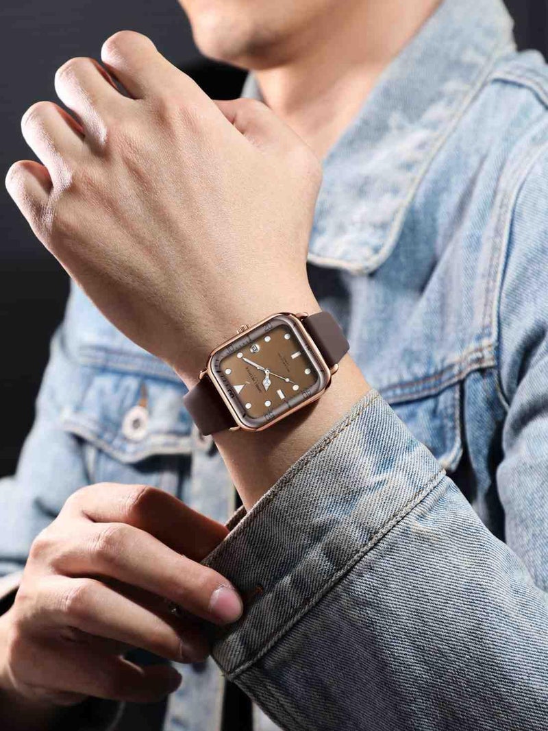 Daniel Hechter Paris Montmartre Collection Square Dial Watch for Men with Stylish Silicone Strap, Water Resistant & Quartz Movement-DHM1011 (Brown White) - Image 2