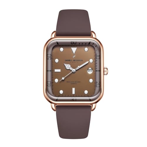 Daniel Hechter Paris Montmartre Collection Square Dial Watch for Men with Stylish Silicone Strap, Water Resistant & Quartz Movement-DHM1011 (Brown White) - Image 1