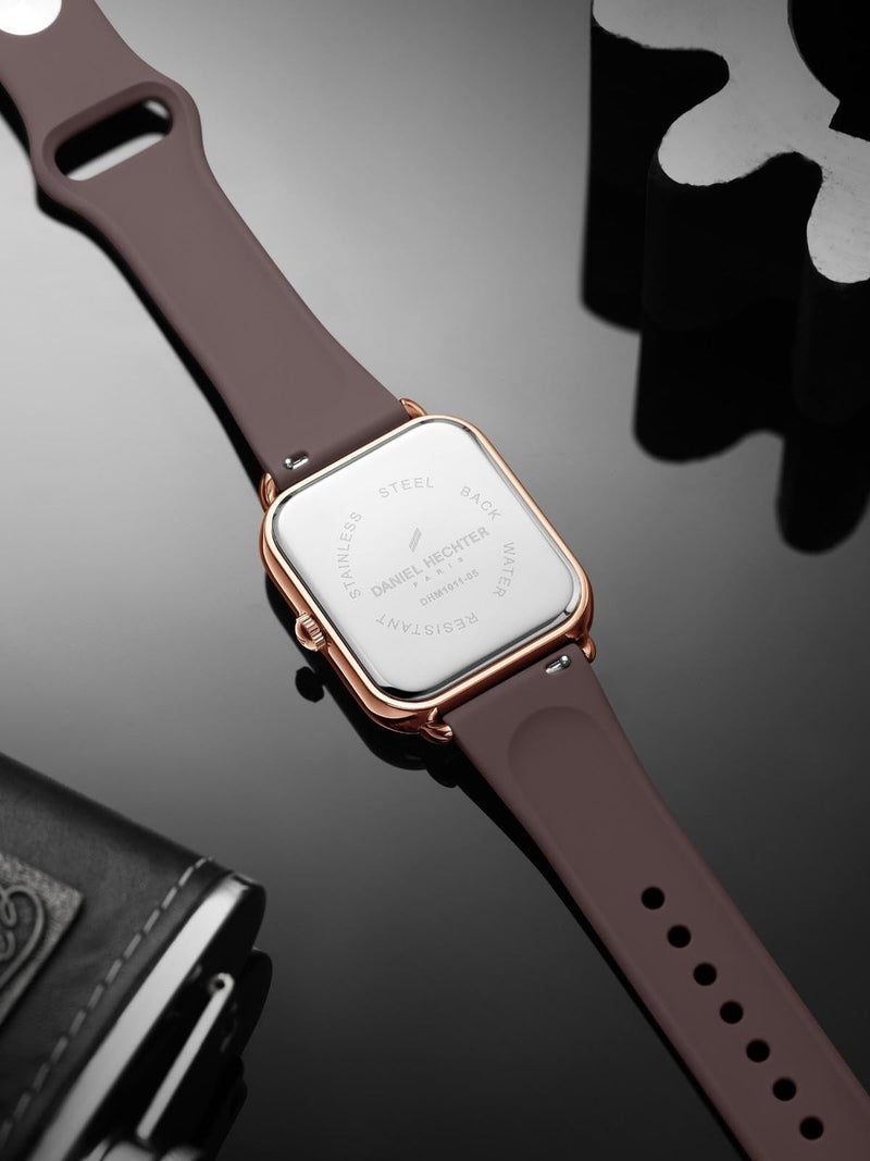 Daniel Hechter Paris Montmartre Collection Square Dial Watch for Men with Stylish Silicone Strap, Water Resistant & Quartz Movement-DHM1011 (Brown White) - Image 5