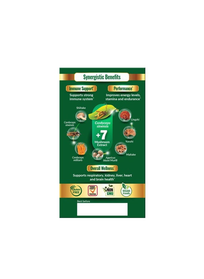 LABO Nutrition مكمل فطر الكورديسيبس العضوي النشط - 8 فطر طبي، كورديسيبس، ريشى، ذيل الديك الرومي، مايتاكي، أجاركوس بلازي، شيتاكي، لدعم المناعة، الطاقة، التحمل، بدون مواد حشو - Image 5