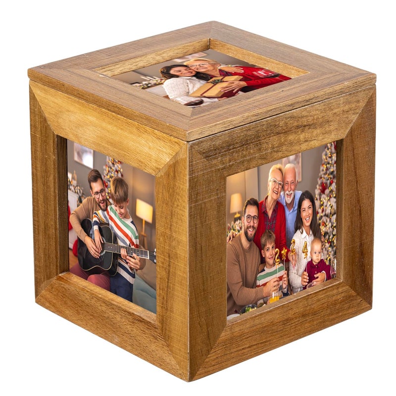 MyGift MyGift 5 Inch Premium Acacia Wood Mini Photo Cube and Hidden Keepsake Gift Box  Decorative Table Centerpiece Wooden Picture Holder Frame  Display Five Square Photos up to 3.5 - Image 1
