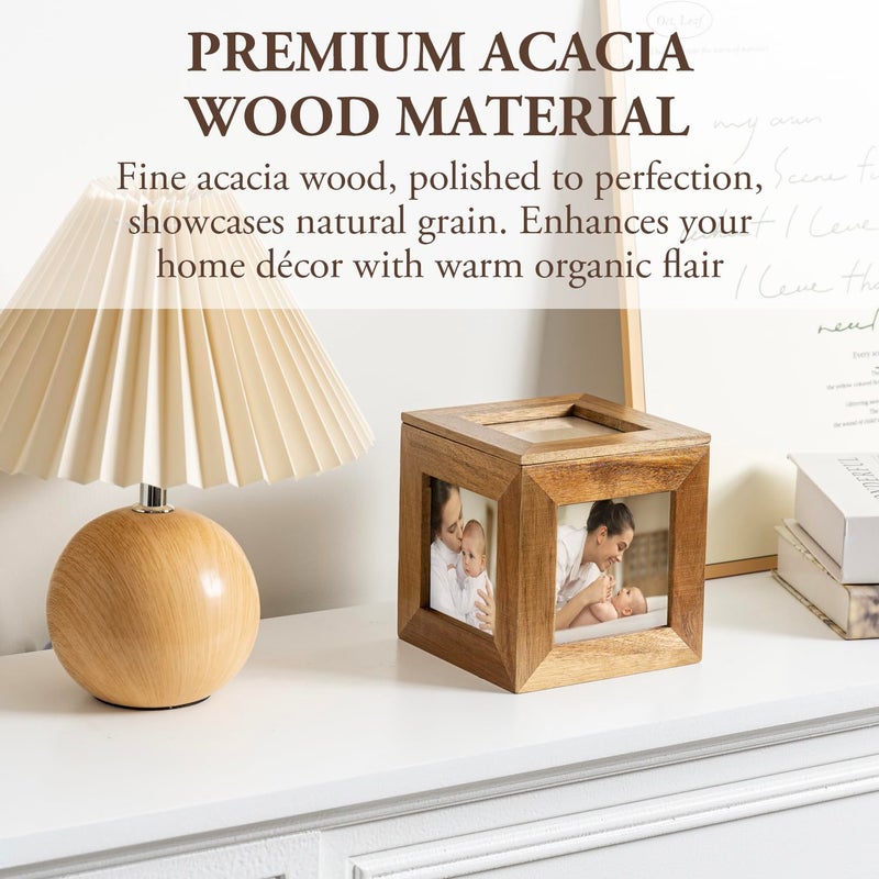 MyGift MyGift 5 Inch Premium Acacia Wood Mini Photo Cube and Hidden Keepsake Gift Box  Decorative Table Centerpiece Wooden Picture Holder Frame  Display Five Square Photos up to 3.5 - Image 2