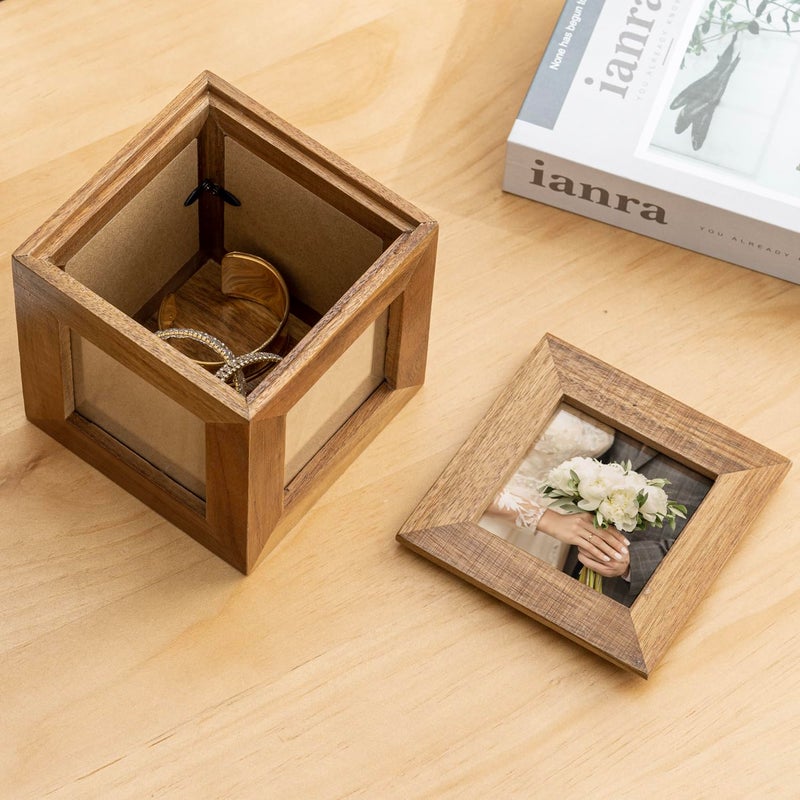 MyGift MyGift 5 Inch Premium Acacia Wood Mini Photo Cube and Hidden Keepsake Gift Box  Decorative Table Centerpiece Wooden Picture Holder Frame  Display Five Square Photos up to 3.5 - Image 4