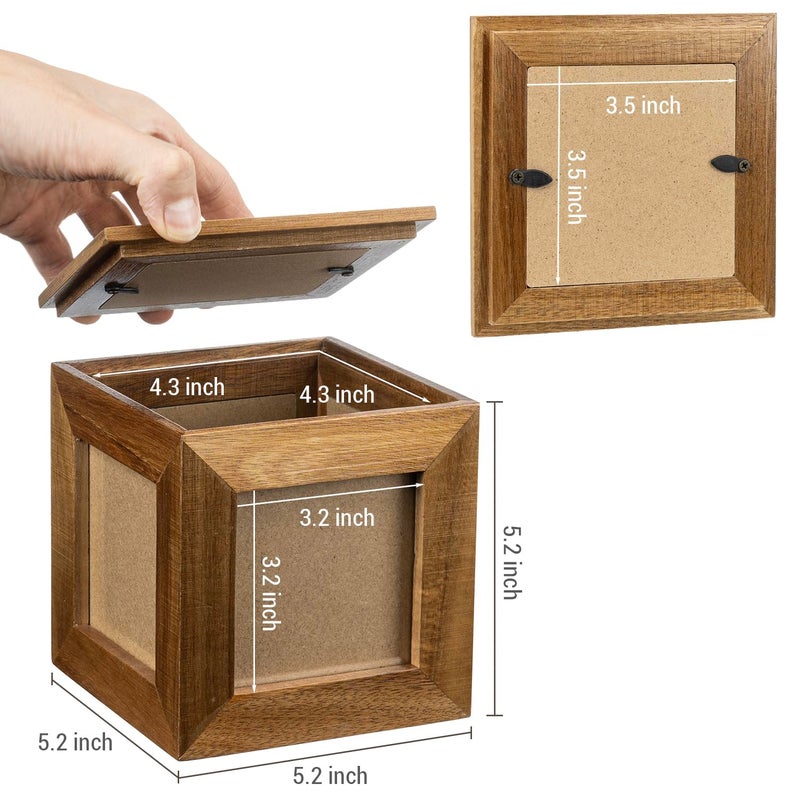 MyGift MyGift 5 Inch Premium Acacia Wood Mini Photo Cube and Hidden Keepsake Gift Box  Decorative Table Centerpiece Wooden Picture Holder Frame  Display Five Square Photos up to 3.5 - Image 5