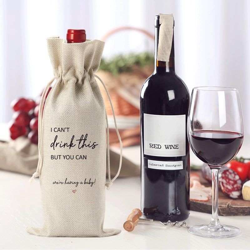XFW Cute Pregnancy Announcement Wine Bag Pregnancy Announcement for Grandparents Aunt Parents New Mom Dad Gift I Cant Drink This But You Can Pregnancy Reveal Ideas - Image 2
