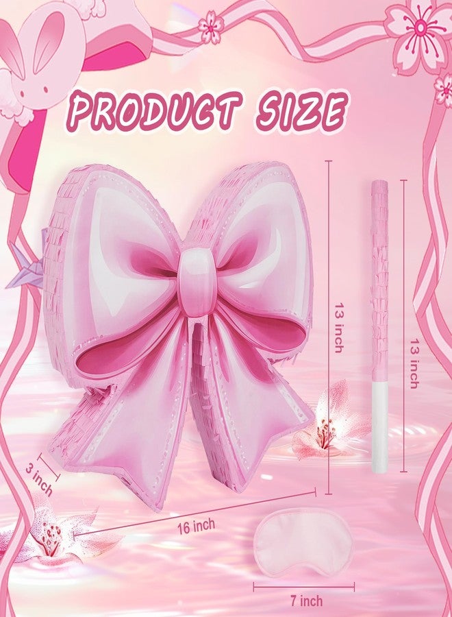 JOARHONAL Pink Bow Piñata - Watercolor Small Pink Bow Piñata with Blindfold and Bat for Girls Kids Birthday Party Decorations (Small Size 16"x13"x3) - Image 2