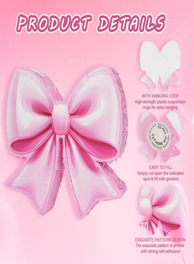 JOARHONAL Pink Bow Piñata - Watercolor Small Pink Bow Piñata with Blindfold and Bat for Girls Kids Birthday Party Decorations (Small Size 16"x13"x3) - Image 3