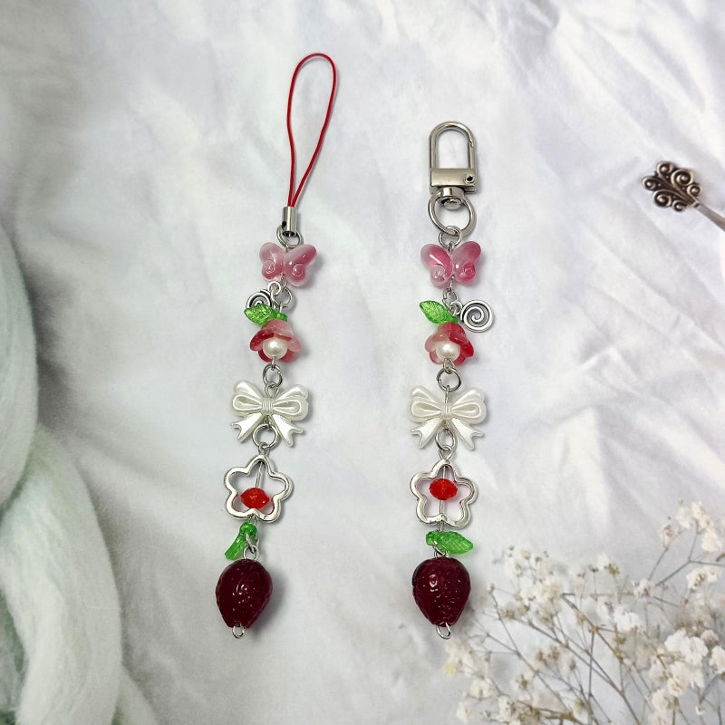 Nalefow 2PCS Cute Phone Charms Keychains Aesthetic Y2k Pink Guitar Strawberry Star Cell Phone Straps Key Chains for Keys Bags Camera (Red Strawberry) - Image 2