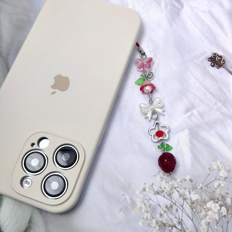 Nalefow 2PCS Cute Phone Charms Keychains Aesthetic Y2k Pink Guitar Strawberry Star Cell Phone Straps Key Chains for Keys Bags Camera (Red Strawberry) - Image 3