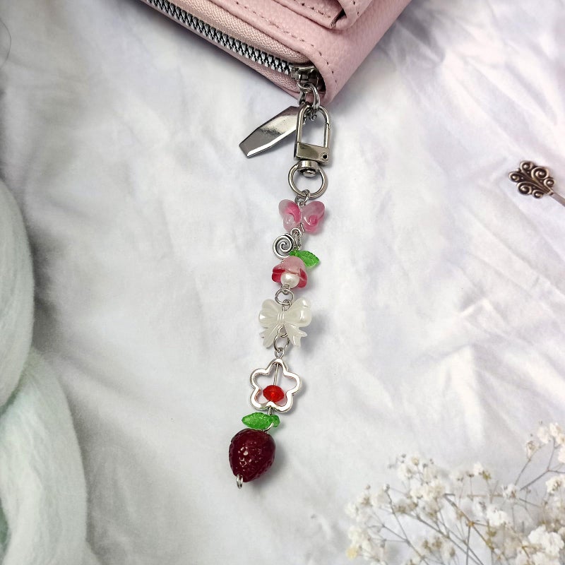 Nalefow 2PCS Cute Phone Charms Keychains Aesthetic Y2k Pink Guitar Strawberry Star Cell Phone Straps Key Chains for Keys Bags Camera (Red Strawberry) - Image 4