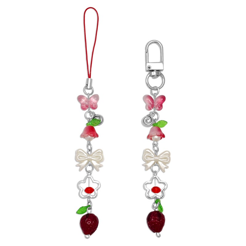 Nalefow 2PCS Cute Phone Charms Keychains Aesthetic Y2k Pink Guitar Strawberry Star Cell Phone Straps Key Chains for Keys Bags Camera (Red Strawberry) - Image 1