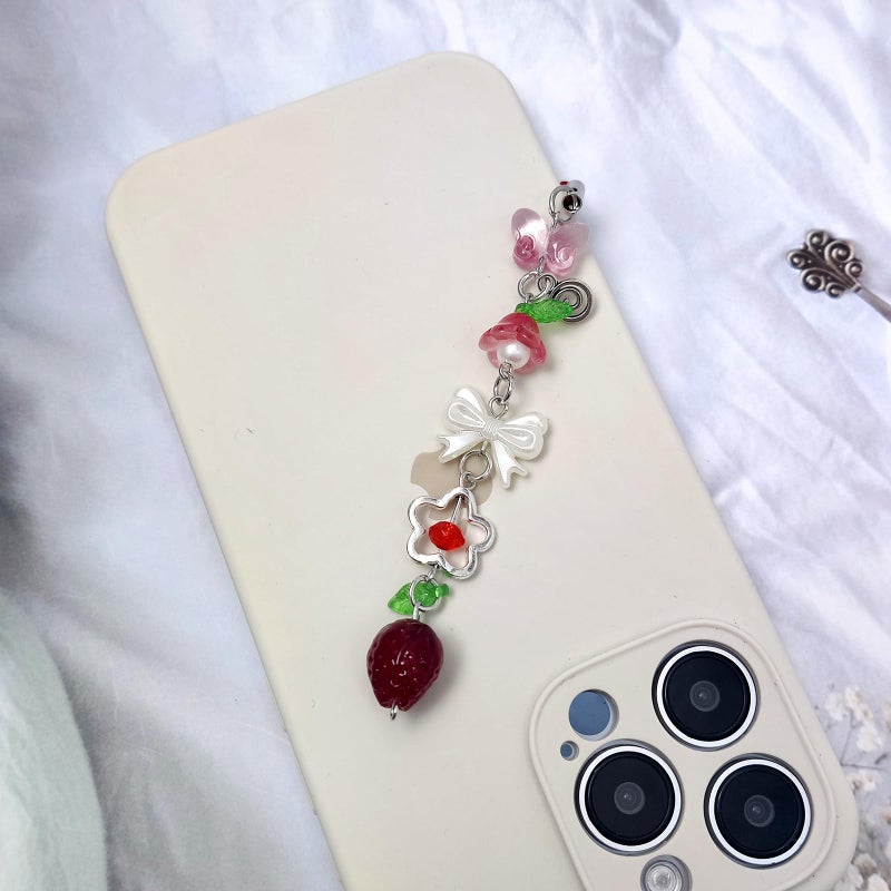 Nalefow 2PCS Cute Phone Charms Keychains Aesthetic Y2k Pink Guitar Strawberry Star Cell Phone Straps Key Chains for Keys Bags Camera (Red Strawberry) - Image 5