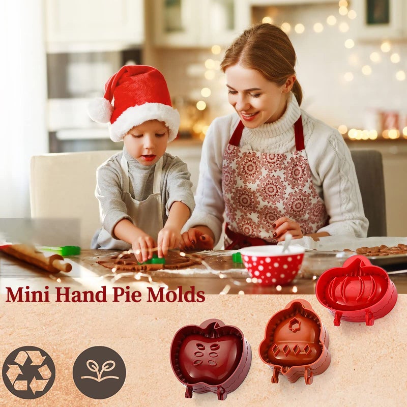 Mini Pie Maker: Red Plastic One-Press Sealing Mold - 3 Festive Fall Shapes Hand Pie Maker for Holiday Baking, Party Prep & Classroom Activities - Image 2
