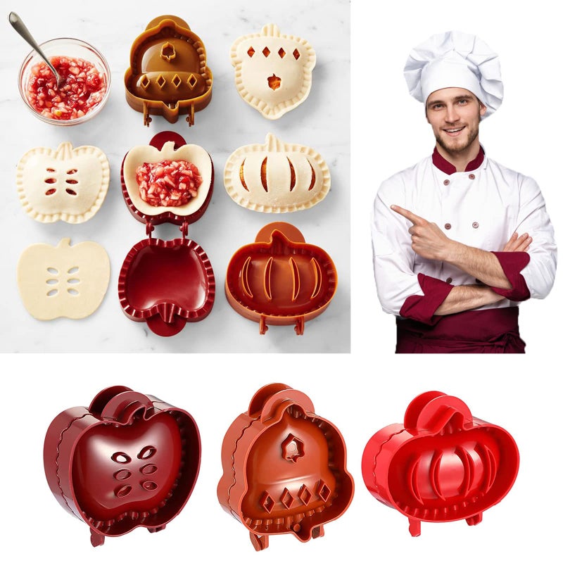 Mini Pie Maker: Red Plastic One-Press Sealing Mold - 3 Festive Fall Shapes Hand Pie Maker for Holiday Baking, Party Prep & Classroom Activities - Image 1