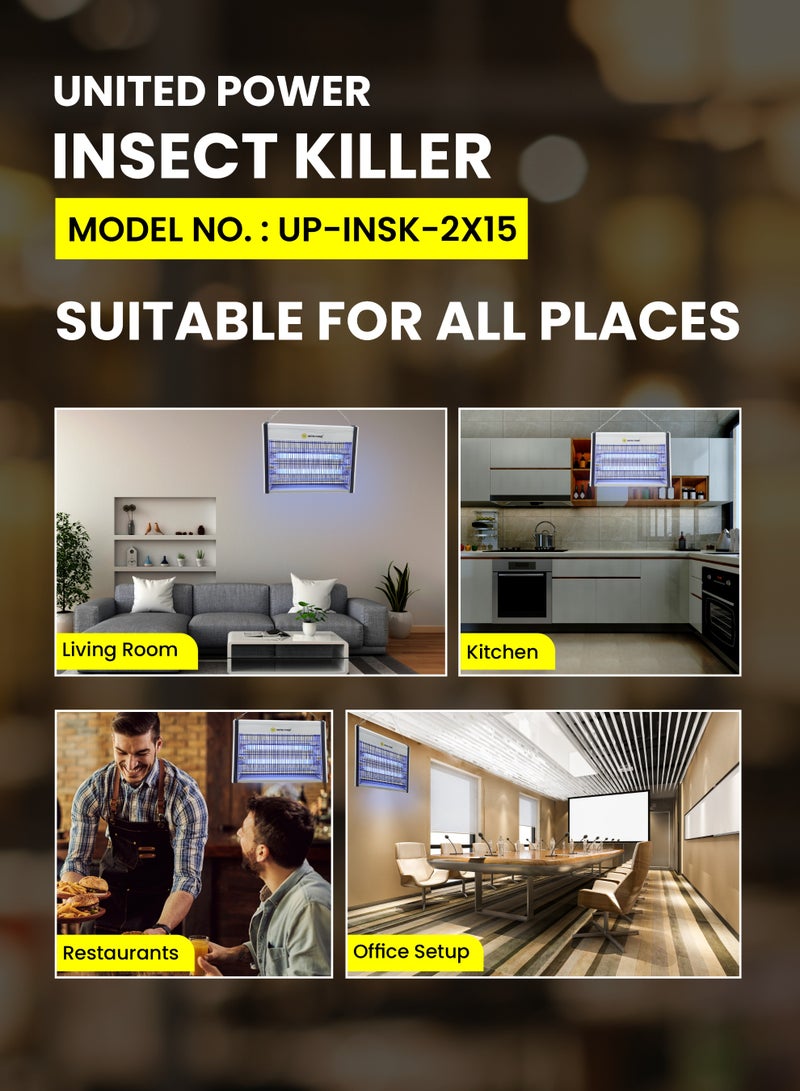 يونايتد باور مصيدة حشرات كهربائية موفرة للطاقة بقدرة 2 × 10 واط & 2 × 20 واط موفرة للطاقة | 220-240 فولت، 50-60 هرتز | مكافحة الآفات الفعالة للمنزل والمكتب والأماكن الخارجية - Image 3