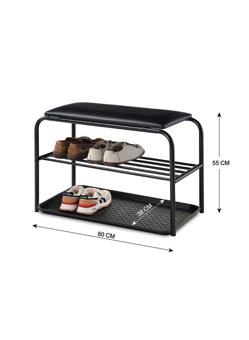 DANUBE HOME حامل أحذية ليرا مع مقعد معدني 6 أزواج 80 × 55 × 38 سم - أسود - Image 4