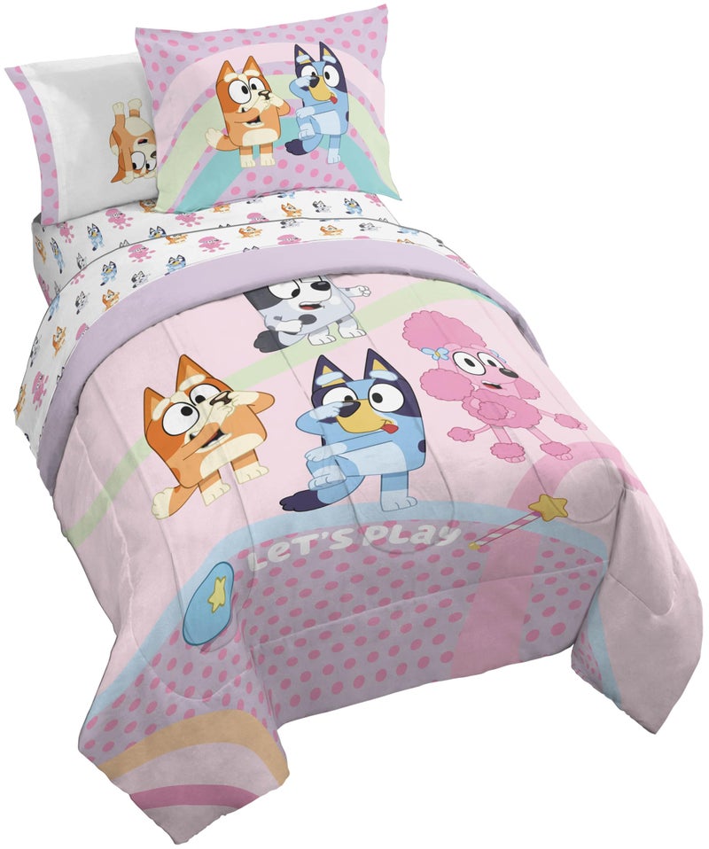 Jay Franco Kids Comforter Set Includes Sheets and Pillow Covers - Soft and Cozy Bed Set for Stylish Room Decor, Pink - Bluey 7 Piece Full Size Bedding - Image 1