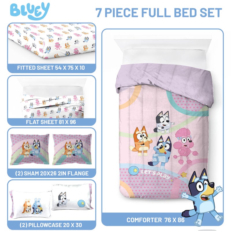 Jay Franco Kids Comforter Set Includes Sheets and Pillow Covers - Soft and Cozy Bed Set for Stylish Room Decor, Pink - Bluey 7 Piece Full Size Bedding - Image 3