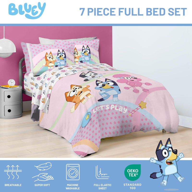 Jay Franco Kids Comforter Set Includes Sheets and Pillow Covers - Soft and Cozy Bed Set for Stylish Room Decor, Pink - Bluey 7 Piece Full Size Bedding - Image 4