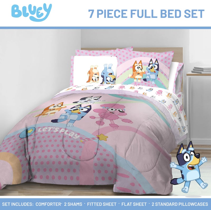 Jay Franco Kids Comforter Set Includes Sheets and Pillow Covers - Soft and Cozy Bed Set for Stylish Room Decor, Pink - Bluey 7 Piece Full Size Bedding - Image 2