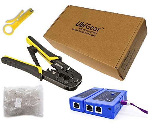 UbiGear® Network/Phone Cable Tester + RJ11/RJ12/RJ45 Network Cable Crimper + RJ45 CAT5e Connector Plug Network Tool Kits (568 Tool Kits) - Image 1