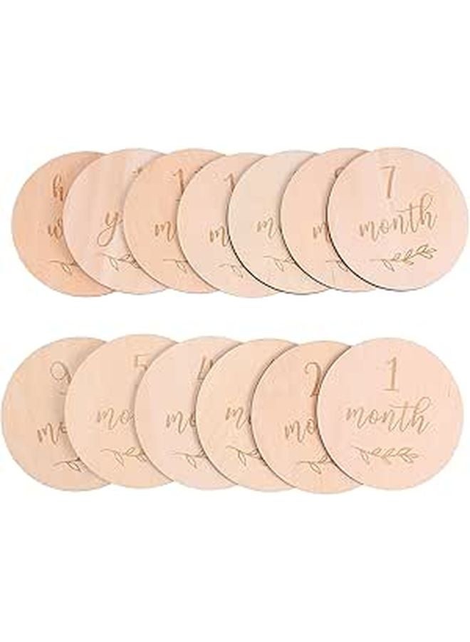 13Pcs Wooden Monthly Milestone Cards Newborn Baby Growth Photography Props - Image 1