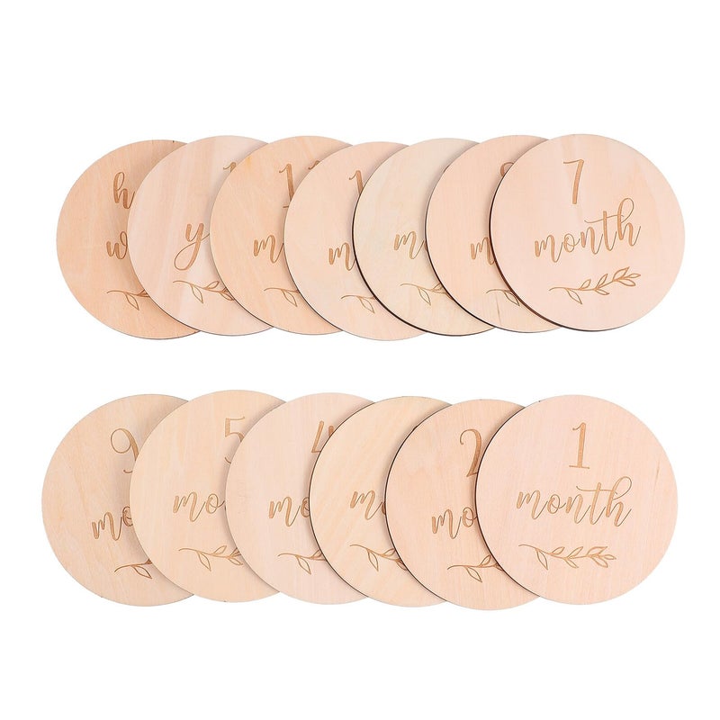 13Pcs Wooden Monthly Milestone Cards Newborn Baby Growth Photography Props - Image 2