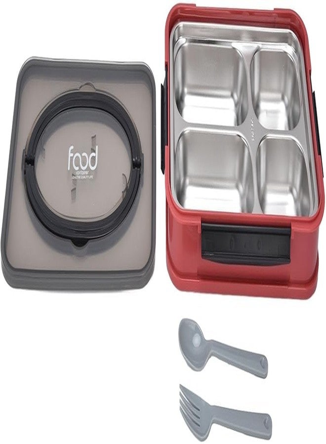 GONIPIMI Lunch Box for Kids, Lunch Box for Kids – Leak Proof 4 Compartment Insulated Lunch Box Stainless Steel Tiffin Box for Boys, Girls, School & Office Men (Pack-1) (Pink) - Image 1