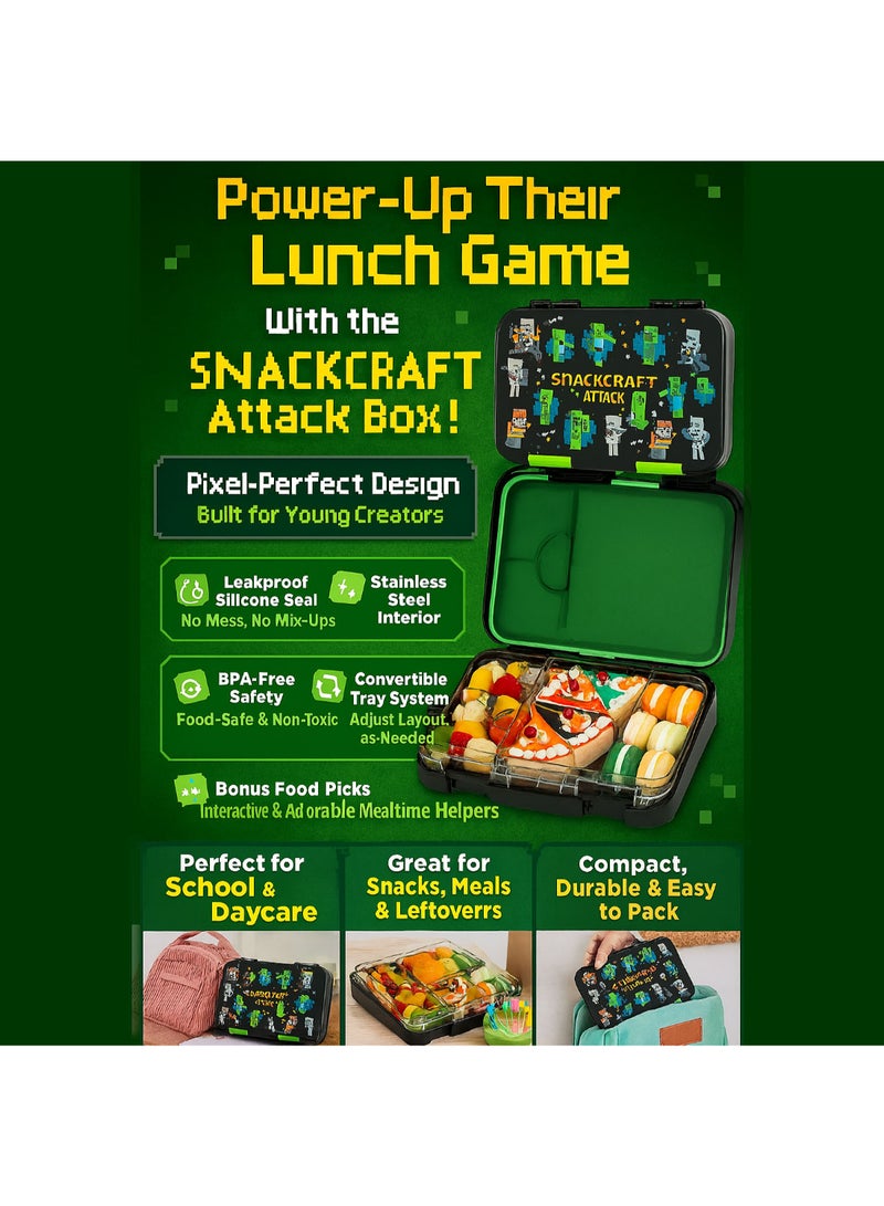 Snack attack SnackCraft Attack Kids Bento Lunch Box – Block-Inspired Design – 4 or 6 Compartment Convertible Leakproof Stainless Steel Bento Box with Silicone Seal – BPA-Free – Bonus Animal Food Picks - Image 5