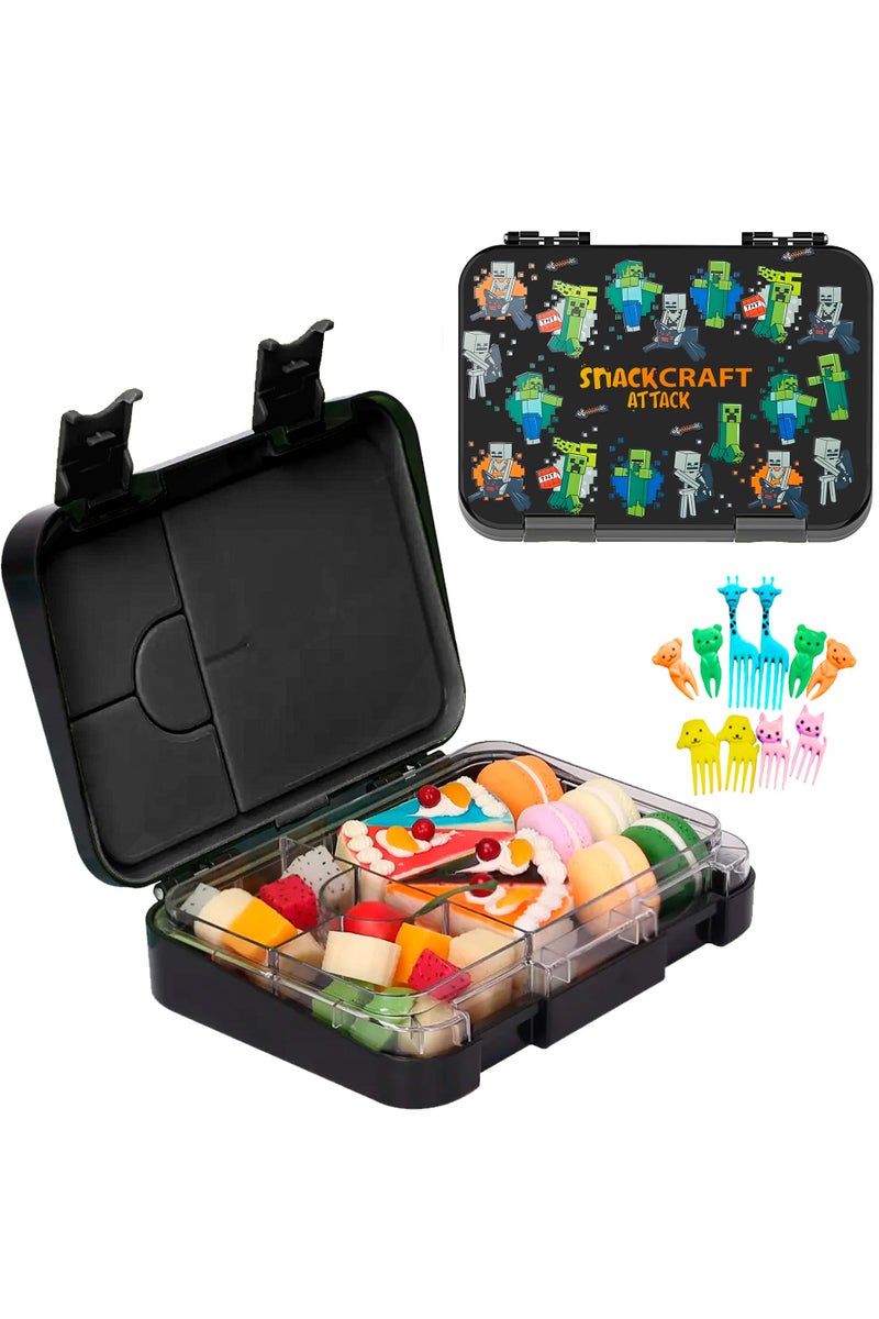Snack attack SnackCraft Attack Kids Bento Lunch Box – Block-Inspired Design – 4 or 6 Compartment Convertible Leakproof Stainless Steel Bento Box with Silicone Seal – BPA-Free – Bonus Animal Food Picks - Image 1
