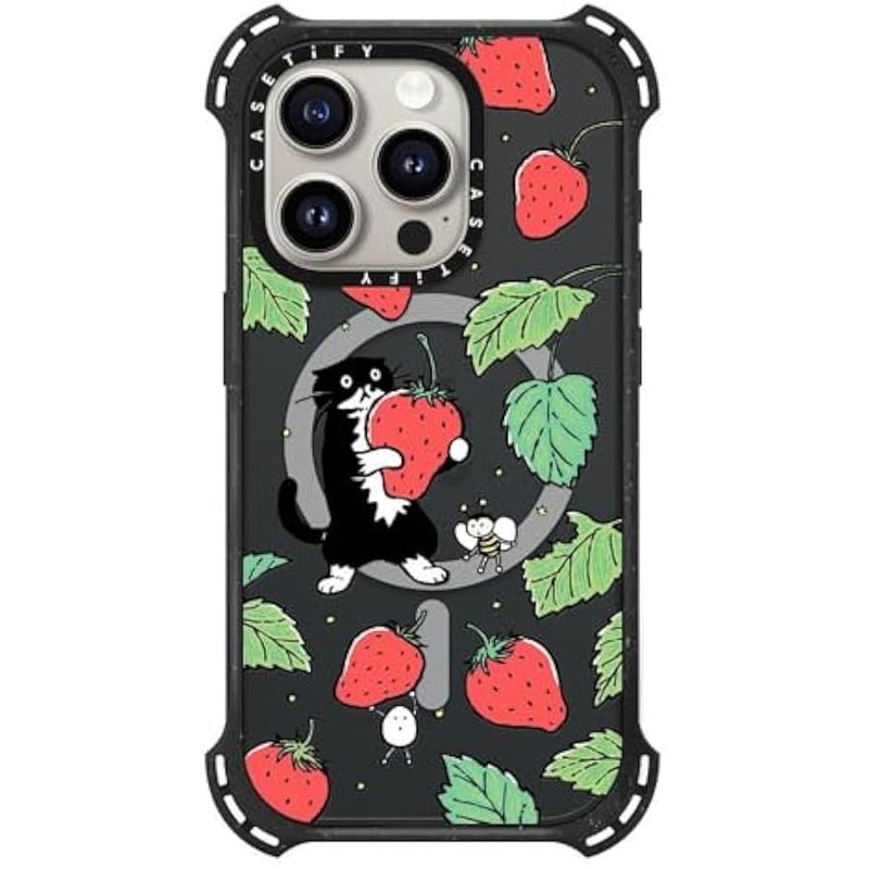 Casetify Bounce iPhone 15 Pro Case 【6X Military Grade Drop Tested / 21.3ft Drop Protection/Compatible with Magsafe】 - Strawberry and Mo - Triple Black - Image 1