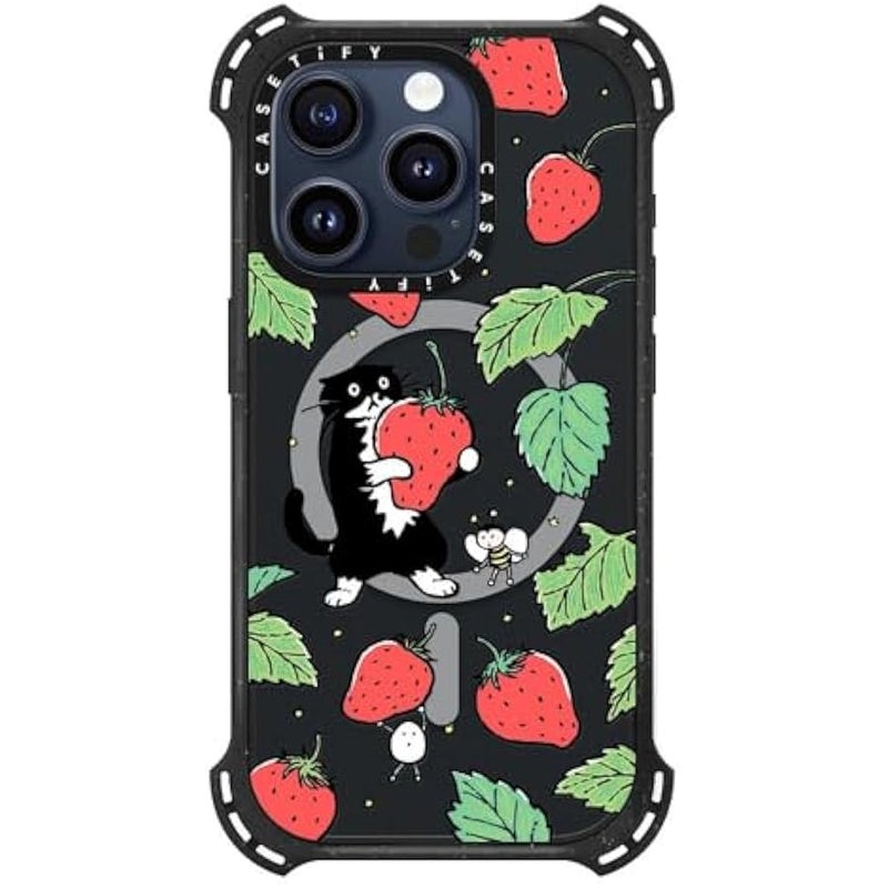 Casetify Bounce iPhone 15 Pro Case 【6X Military Grade Drop Tested / 21.3ft Drop Protection/Compatible with Magsafe】 - Strawberry and Mo - Triple Black - Image 2