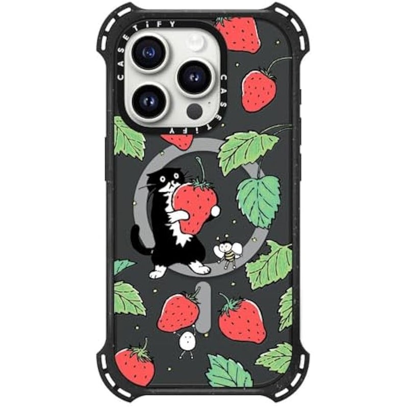 Casetify Bounce iPhone 15 Pro Case 【6X Military Grade Drop Tested / 21.3ft Drop Protection/Compatible with Magsafe】 - Strawberry and Mo - Triple Black - Image 3