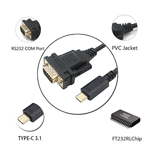 Usangreen USB to DB9 RS232 Serial Adapter Converter Cable with FT232RL Chip 6ft Support Win10/8/7/XP/Android/Mac/Linux/Vista (Type C to DB9) - Image 4