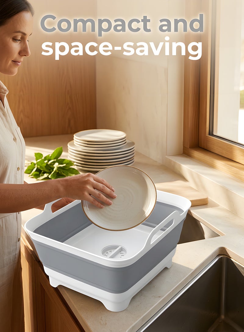 Beauenty 9L Collapsible Dish Tub,Portable Sink,With Draining Plug Strainers,Foldable Laundry Tub,Dishpan For Kitchen Sink,Camping Dish Washing Tub,Vegetable Washing, RV,Kitchen Storage Basket - Image 3