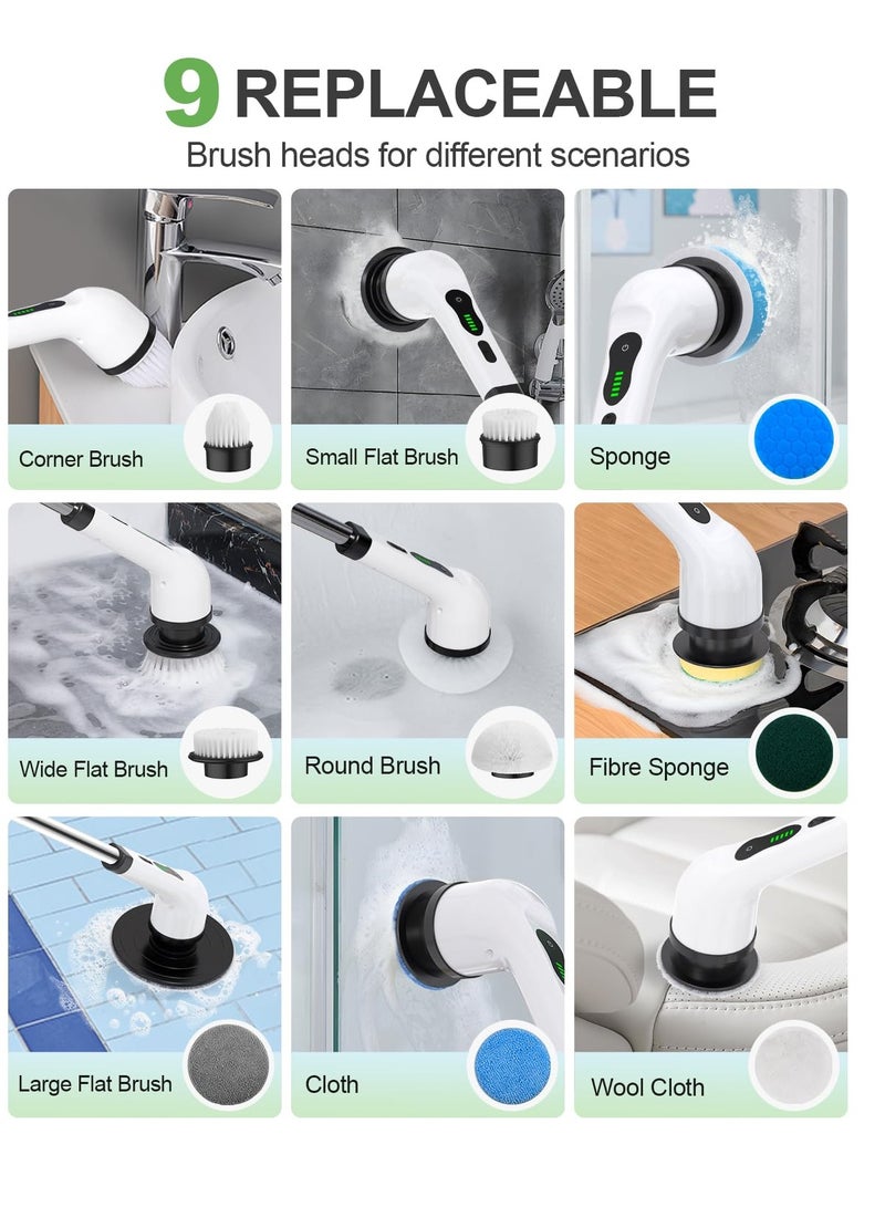 ليفي فرشاة تنظيف كهربائية بتسعة رؤوس قابلة للاستبدال | مكنسة كهربائية دوارة وفرشاة تنظيف كهربائية للمطبخ والحمام وغرفة المعيشة وغرفة النوم - Image 2