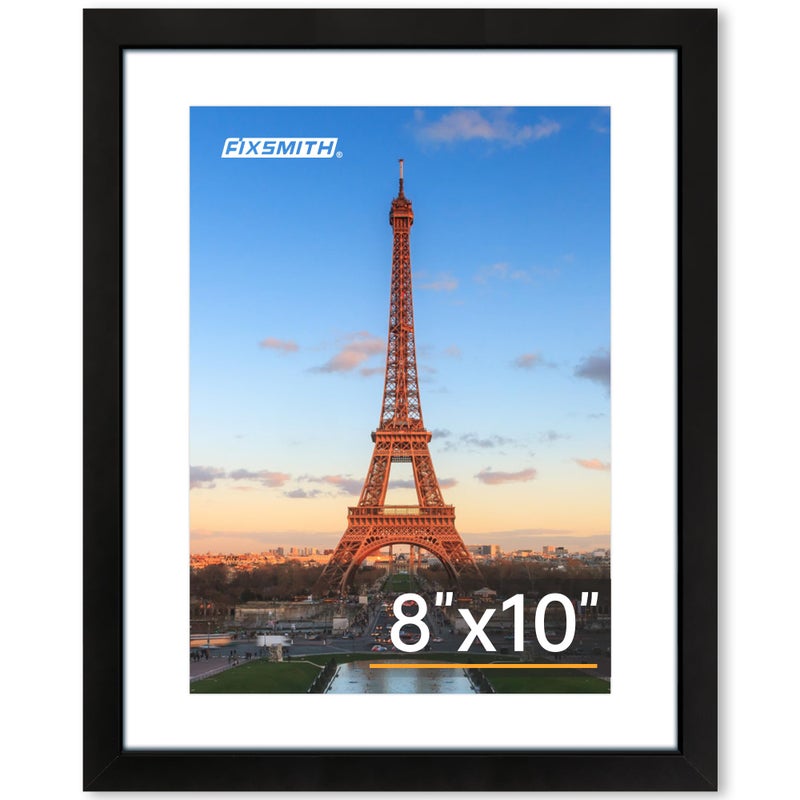 FixSmith 8x10 إطار الصورة 1 حزمة إطار الصورة مع عروض Plexiglass عالية الدقة صور 5x7 مع حصيرة أو 8x10 بدون إطارات صورة حصيرة ملصقة على الطاولة أو الجدار عرض الأسود - Image 1