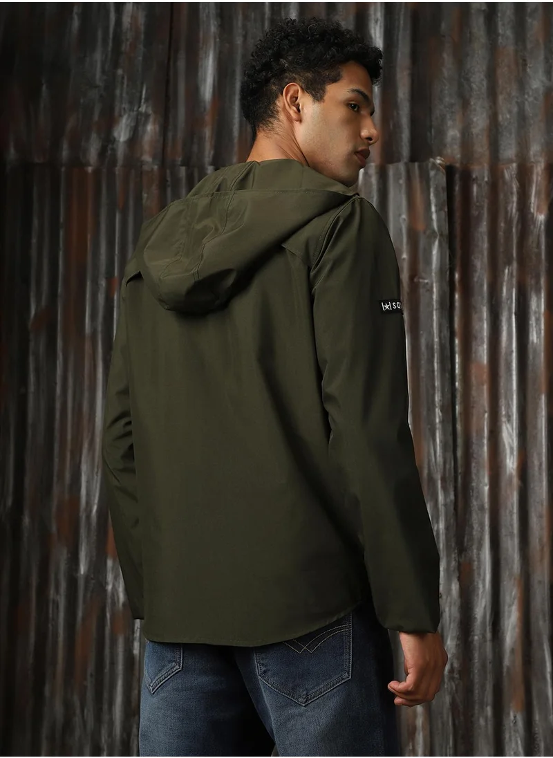 HIGH STAR Men's Dark Olive 100% Polyester Printed Jacket