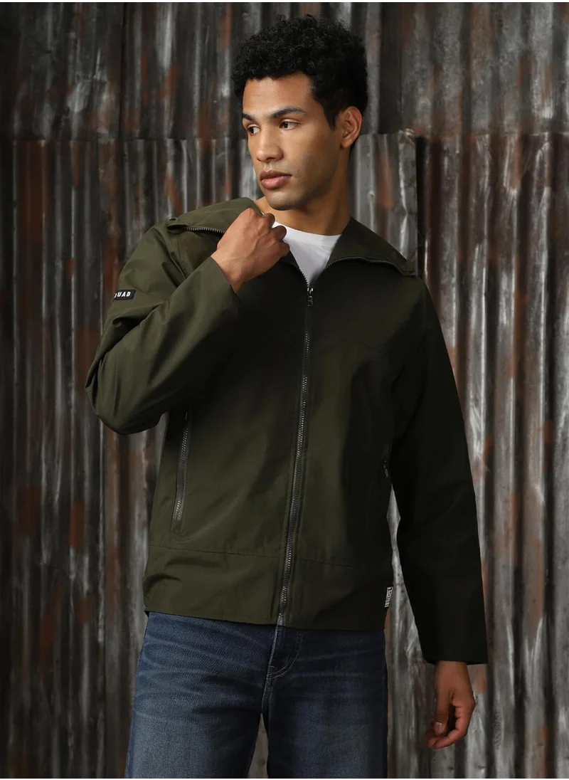 HIGH STAR Men's Dark Olive 100% Polyester Printed Jacket