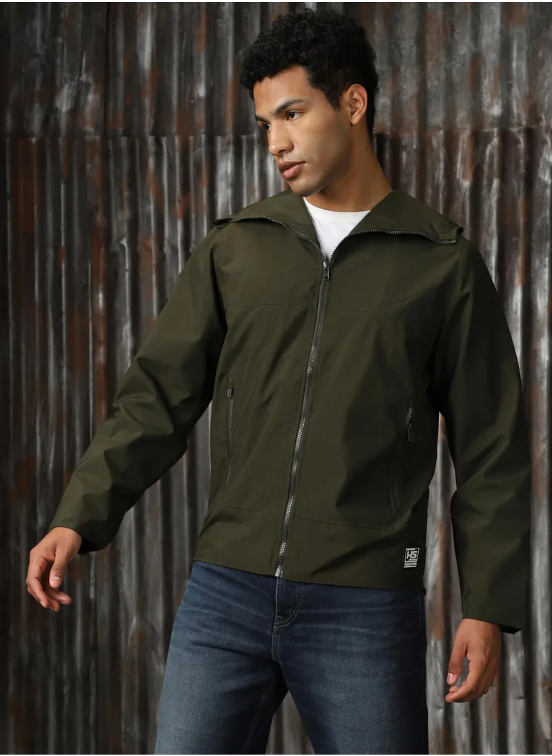 HIGH STAR Men's Dark Olive 100% Polyester Printed Jacket