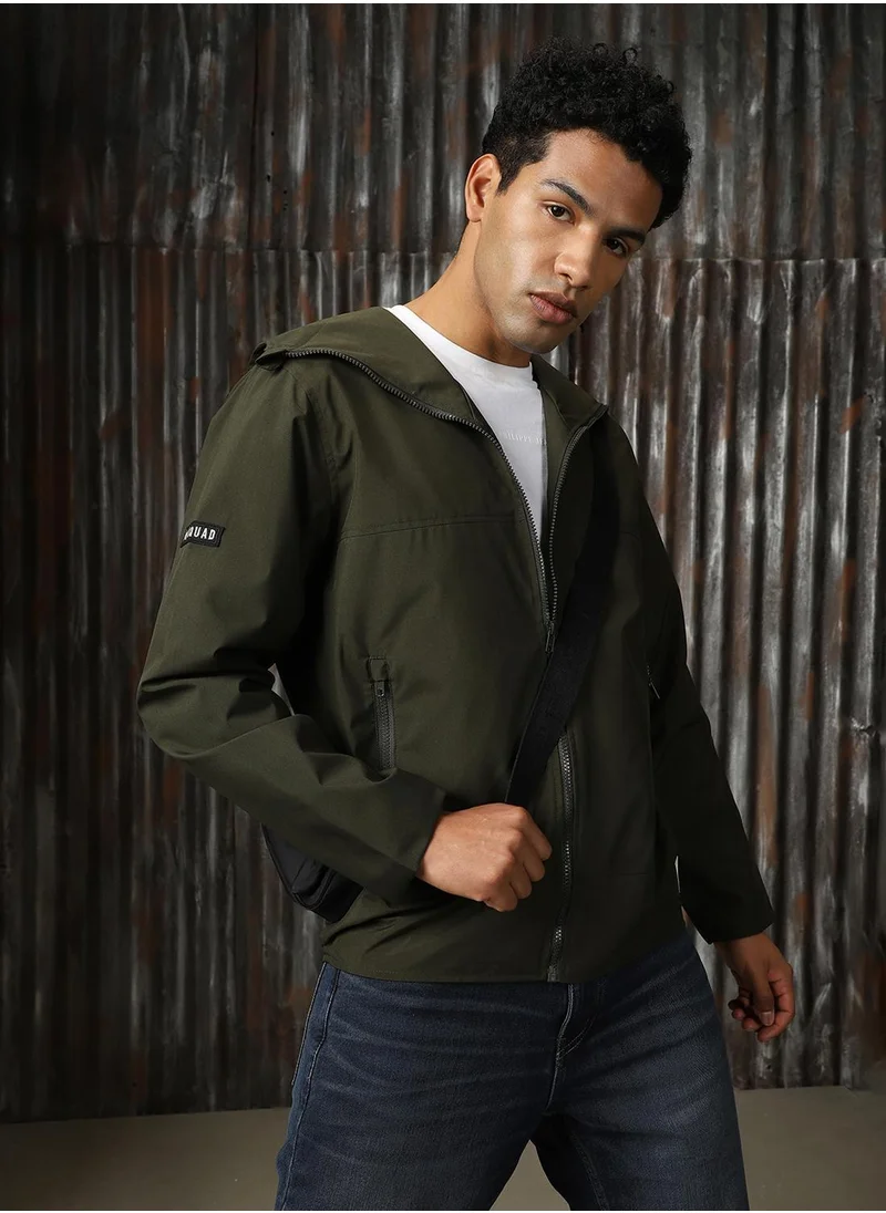 HIGH STAR Men's Dark Olive 100% Polyester Printed Jacket