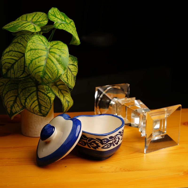 Caffeine Ceramic Handmade White Blue Heart Shape Serving BowlSet of 4pcs - Image 3