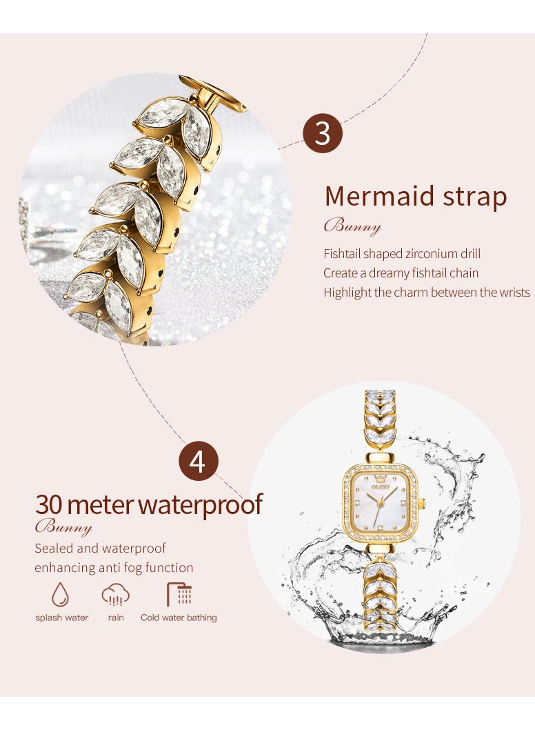 أوليفز ساعة سوار نسائية مربعة بتصميم فاخر ومزخرفة بالألماس، مقاومة للماء حتى 30 متر - Image 3