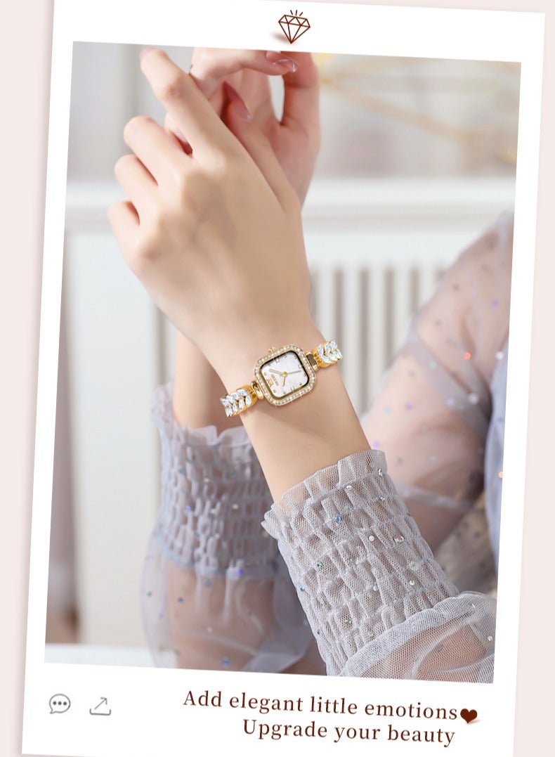 أوليفز ساعة سوار نسائية مربعة بتصميم فاخر ومزخرفة بالألماس، مقاومة للماء حتى 30 متر - Image 5