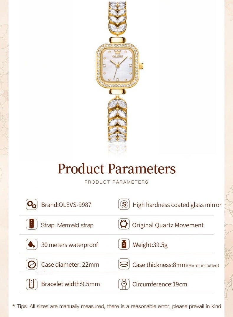 أوليفز ساعة سوار نسائية مربعة بتصميم فاخر ومزخرفة بالألماس، مقاومة للماء حتى 30 متر - Image 4