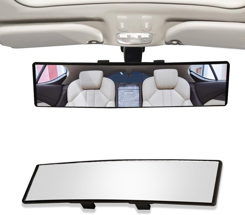 Lecctso Car Rear View Mirror, 11.8 Inch Clip-On Panoramic Rearview Car Wide Angle Mirror, HD Clear Tint, 360 Degrees Adjustable Convex Surface to Reduce Blind Spots Universal for Truck, Car, SUV - Image 1