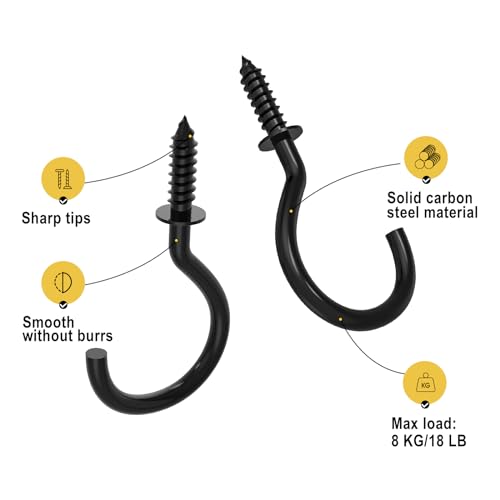 RELBRO Screw Hooks, 1 Inch Metal Screw in Cup Hooks, Black, 100 Pcs - Image 4