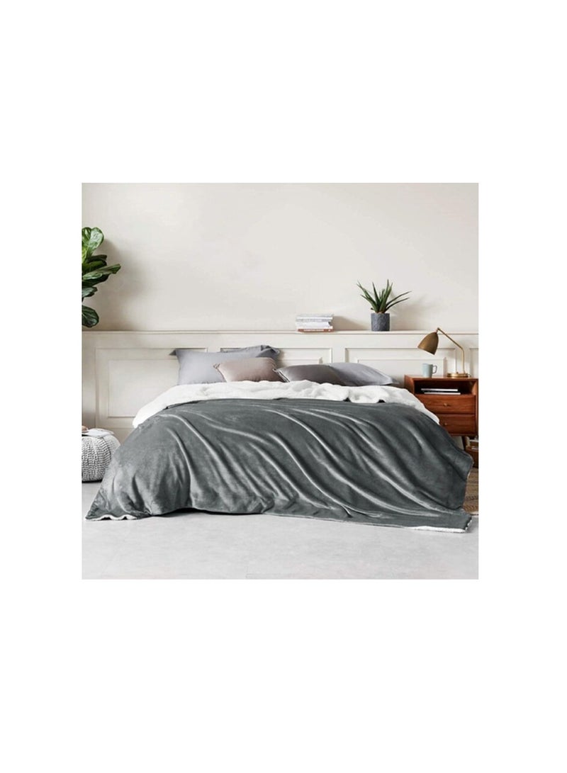 PROMASS Sherpa Blanket Single Size Twin Plush Throw Bed Blanket ,160X220cm, Flannel Fleece Reversible Lamb Blanket, Grey - Image 1