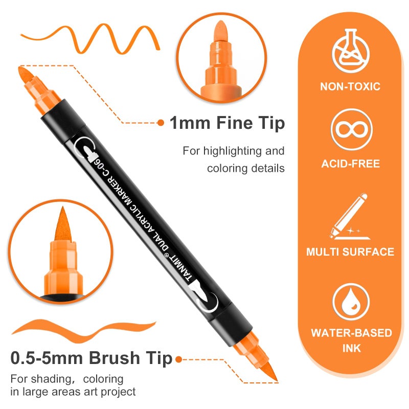 TANMIT 60 Colors Acrylic Paint Pens, Dual Tip Acrylic Paint Markers with Brush Tip and Fine Tip, Acrylic Pens for Rock Painting, Wood, Canvas, Stone, Glass, Ceramic,DIY Crafts Making Art Supplies - Image 2